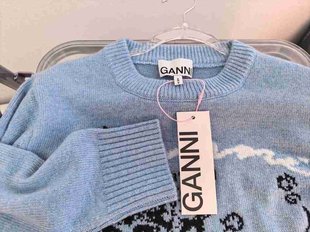 GANNI Heather Blue Mermaid Long Sleeve Crewneck Knitted Jumper - Picture 4 of 6